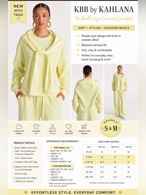 KBB by Kahlana Double Layer Crewneck Sweatshirt - Pastel Lemon size small
